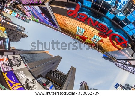 NEW YORK, USA - OCT 21, 2015: Times Square, featured with Broadway Theaters and huge number of LED signs, is a symbol of New York City and the United States.
