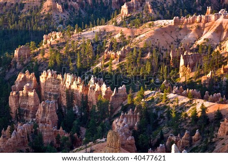 beautiful landscape in Bryce Canyon with magnificent Stone formation like Amphitheater, temples, figures in Morning light felsenmeer amphitheater