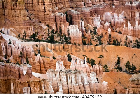 beautiful landscape in Bryce Canyon with magnificent Stone formation like Amphitheater, temples, figures