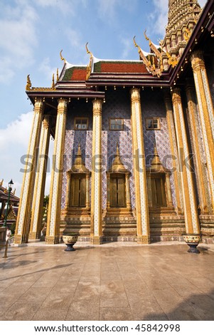 famous temple Phra Sri Ratana Chedi covered with foil gold in the inner Grand Palace