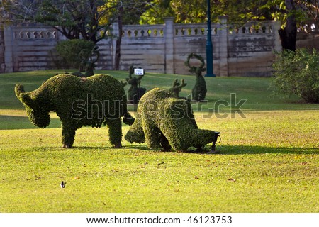 bushes cut to animal figures in the park of Bang Pa-In Palace near Bangkok, Thailand (Summer Palace of the Thai king) near Ajuttaya