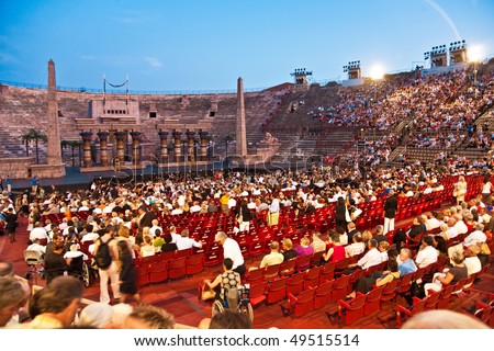 VERONA, ITALY - AUGUST 5: people are waiting for the start of the opera in the arena of Verona August 05, 2009, Verona, Italy.