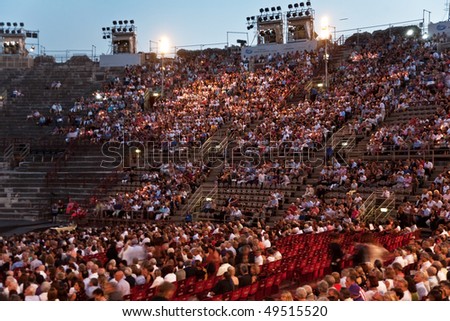 VERONA, ITALY - AUGUST 5: people are waiting for the start of the opera in the arena of Verona August 05, 2009, Verona, Italy.