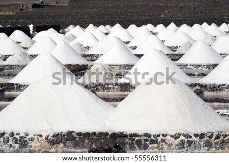 Salt piles on a saline exploration in Janubio, Lanzarote