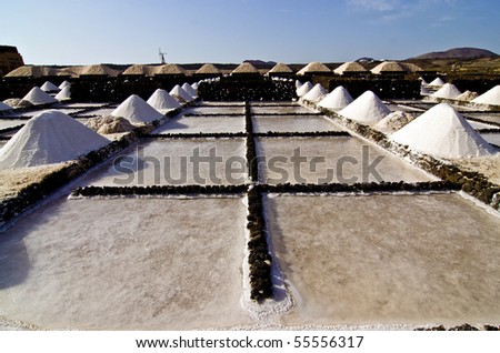 Salt piles on a saline exploration in Janubio, Lanzarote