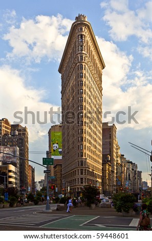 NEW YORK, USA - JULY 11: Facade of the Flatrion building late afternoon in sun on July 11,2010 in New York, USA.
