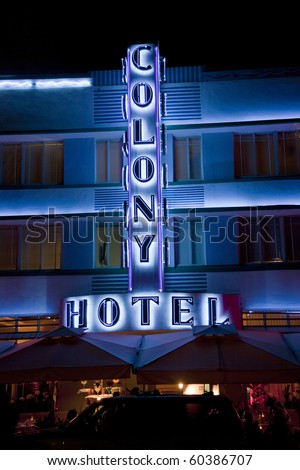 MIAMI BEACH, USA - AUGUST 02: Night view at Ocean drive on August 02,2010 in Miami Beach, Florida. Art Deco Night-Life in South Beach is one of the main tourist attractions in Miami.