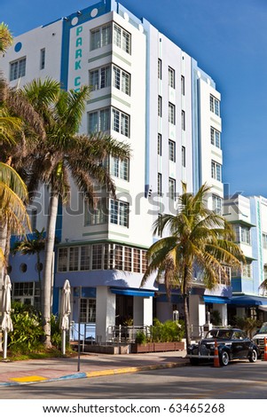 MIAMI BEACH, USA - AUGUST 02: midday view at Ocean drive on August 02,2010 in Miami Beach, Florida. Art Deco architecture in South Beach is one of the main tourist attractions in Miami.
