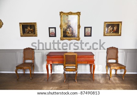 FRANKFURT, GERMANY OCTOBER 22: red clavichord in the music room in the Goethe museum on October 22,2011 in Frankfurt, Germany. In this house Johann Wolfgang Goethe was born on the 28th of August 1749.