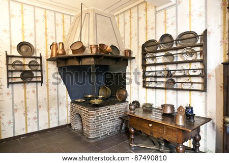 FRANKFURT, GERMANY OCTOBER 22: historic kitchen with oven in the Goethe museum on October 22,2011 in Frankfurt, Germany. In this house Johann Wolfgang Goethe was born on the 28th of August 1749.
