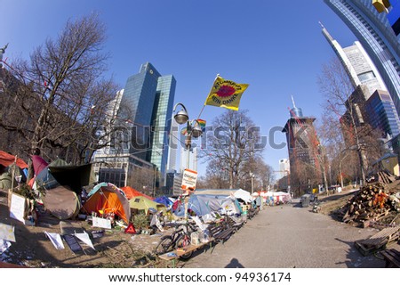 FRANKFURT - FEB 12: Protest camp of the Occupy Frankfurt movement at the European Central Bank on Feb.12, 2011 in Frankfurt, Germany. It is part of the global Occupy Wall Street movement.