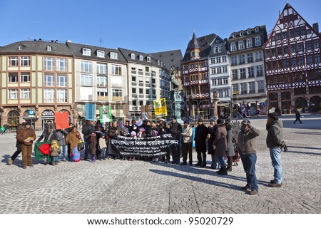 FRANKFURT - 11 FEB: bengali people protest against war crime in Bangladesh and for a peaceful democracy on February 11,2012 in Frankfurt. 1971 was a genocide in Bangladesh with 3 millionkilled people.
