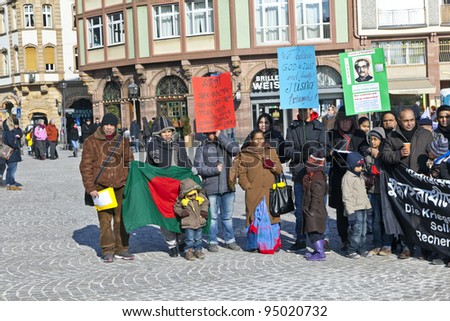 FRANKFURT - 11 FEB: bengali people protest against war crime in Bangladesh and for a peaceful democracy on February 11,2012 in Frankfurt. 1971 was a genocide in Bangladesh with 3 millionkilled people.
