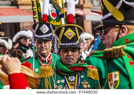 FRANKFURT, GERMANY - MARCH 5: The colorful Carnival  Parade moves through the city on March 5, 2011 in Frankfurt, Germany. They conquest the town hall and get the key for one day from the mayor.