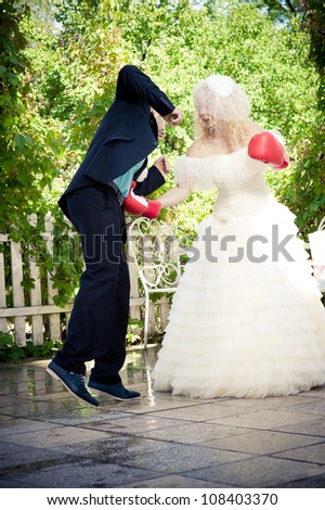 bride and groom. Wedding fun box