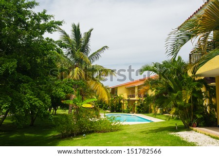 Luxurious Beautiful villa with an own swimming pool in Dominican Republic.. Outdoor resort Swimming pool in Tropical Paradise. spa resort. Dominican Republic, Seychelles, Caribbean, Bahamas.