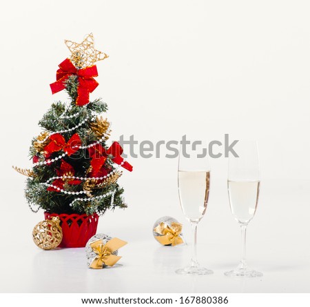 xmas ornaments on bright holiday background with space for text. New Year Celebration.  Christmas background. Happy New Year and Merry Christmas!