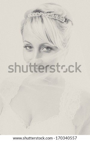 beautiful bride isolated on white background. Portrait of beautiful bride. Wedding dress. Bridal bouquet of flowers