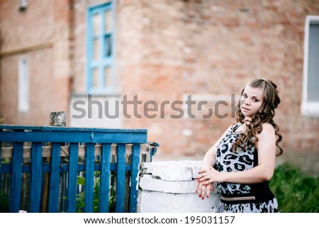 Fat girl outdoor. Portrait of young fat woman in park. attractive overweight woman walking outdoor. Rural