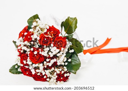 Wedding Bouquet of flowers isolated on white. Beautiful bouquet of flowers ready for the big wedding ceremony