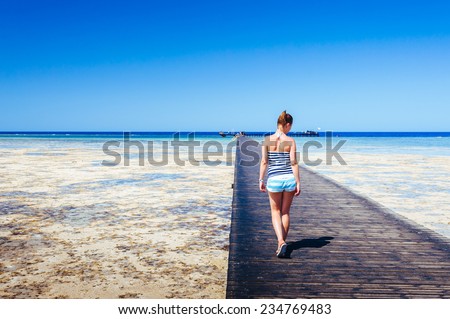 People go to swim and dive with the pontoon bridge in Egypt, Africa. Holiday resort in Egypt. sharm el sheikh. hurgada.