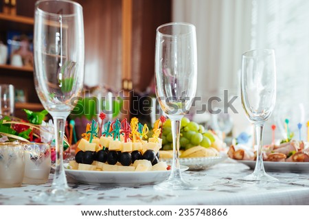 mixed food. Wedding Table with food and drink