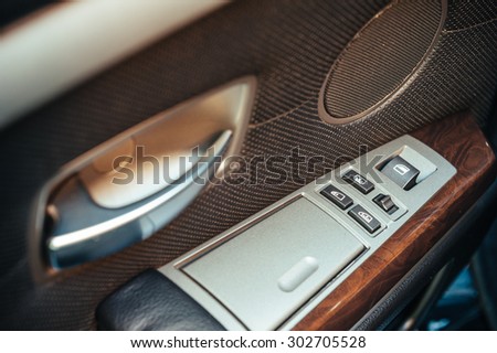 Interior view of car with leather salon. View of the interior of a modern automobile showing the dashboard