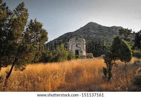 ruins of castle Smrdan Grad above village Klek in Croatia