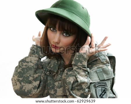 The sexy girl in the military form
