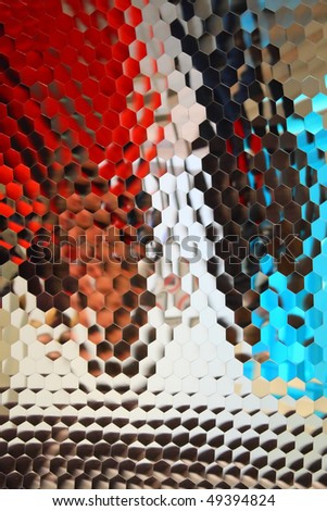 Hexagon Mirrors reflecting Red, White, Black and Blue