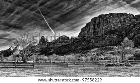 Black & White Image of Zion National Park, Utah, close to the Grand Canyon