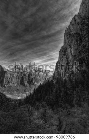 Black & White Image of Zion National Park, Utah, close to the Grand Canyon