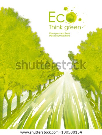 Illustration environmentally friendly planet from watercolor stains,isolated on a white background Think Green. Ecology Concept.