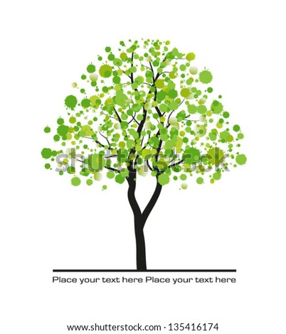 Green Tree From Watercolor Blot And Stains. A Vector Illustration