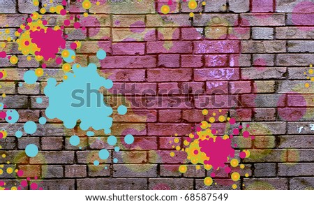 Fragment of the old wall with colorful splashes of paint
