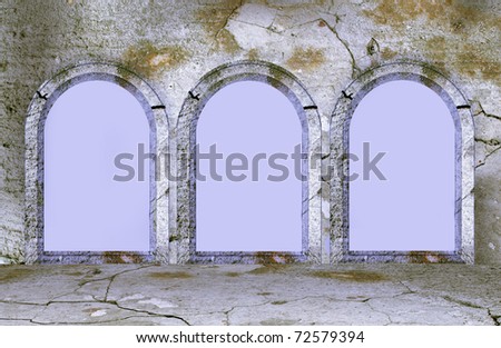 Interior grunge room with with arches