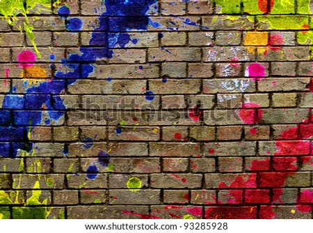 Fragment of the old wall with colorful splashes of paint