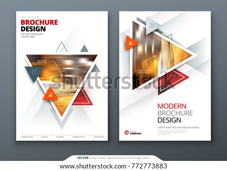 Brochure template layout design. Corporate business annual report, catalog, magazine, flyer mockup. Creative modern bright cover concept with triangles, geometric shapes
