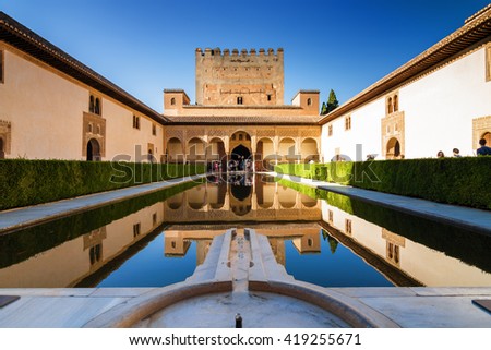 Inside arhitectural complex of Generalife gardens, Granada, Andalusia province, Spain.