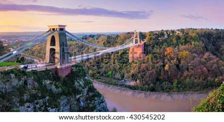 Clifton Gorge and the famous suspension bridge, Bristol, England.