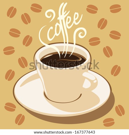 banner cup of coffee on a  background with beans - stock vector
