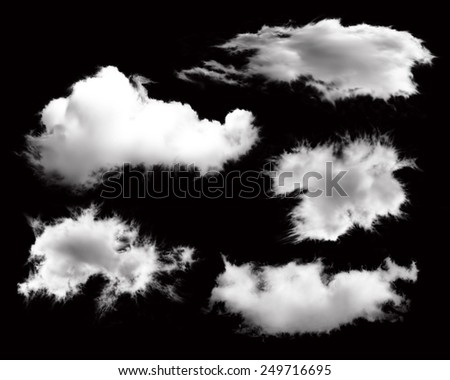 Set of isolated clouds on black for graphic channels.