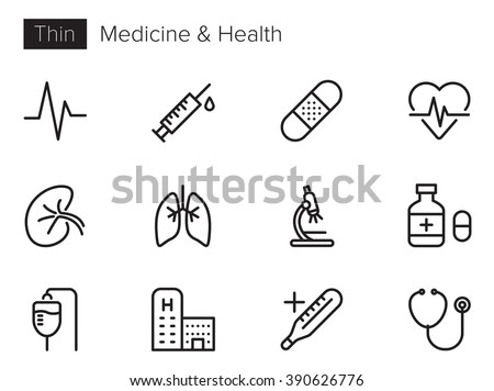 Medicine and Health Vector icons set Thin line outline