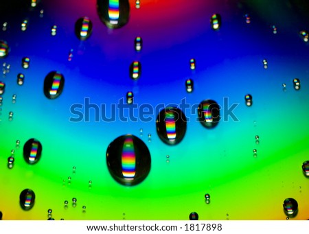 Water droplets on a CD causing a rainbow effect