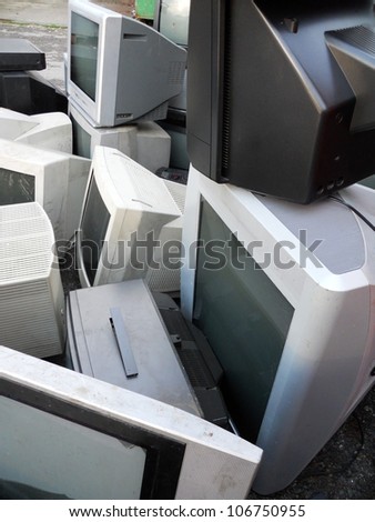 Computer parts and monitors landfill for electronic recycling