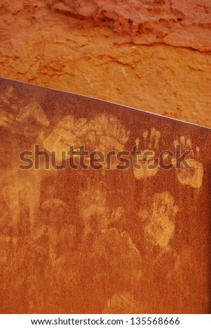 Ocher handprints background, Roussillon, Provence, France