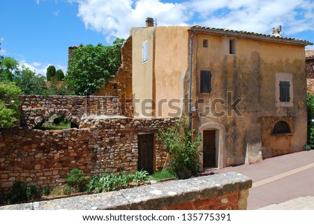 Houses in ocher colorful historical village of Roussillon, Provence, France