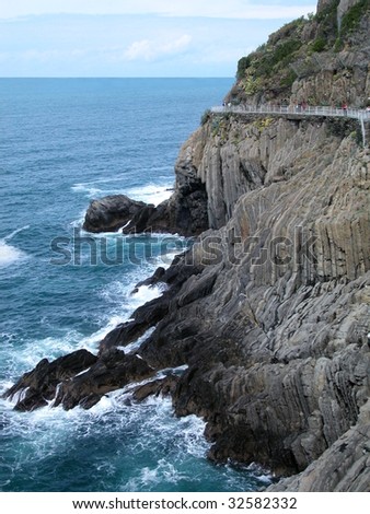 Landscape of love road, seaside walk from Manarola to Rio Maggiore in Cinque Terre, Italy