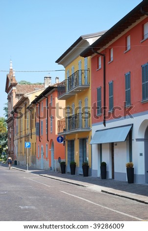 Castelleone village with colored houses, Cremona, Italy