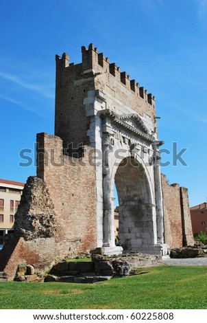 Augustus\' triumph arch, historical famous roman landmark, Rimini, Italy